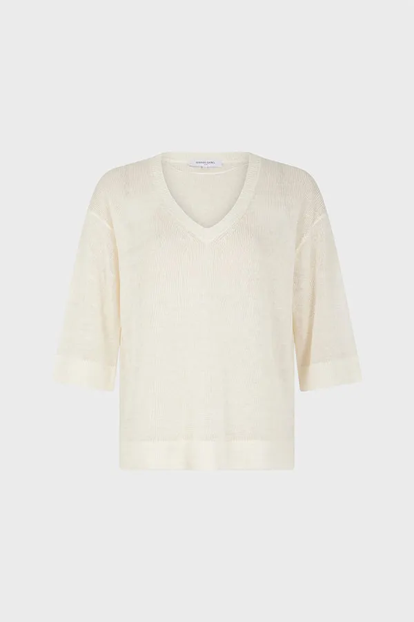 Gerard Darel LEE ECRU V-NECK LINEN SWEATER