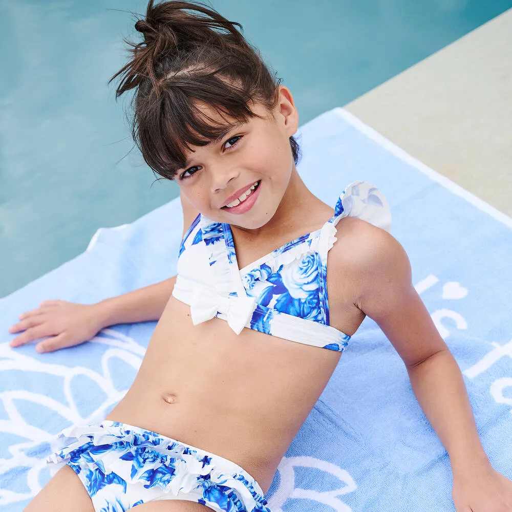 Girls Blue Floral Frills Bikini (UPF50+)
