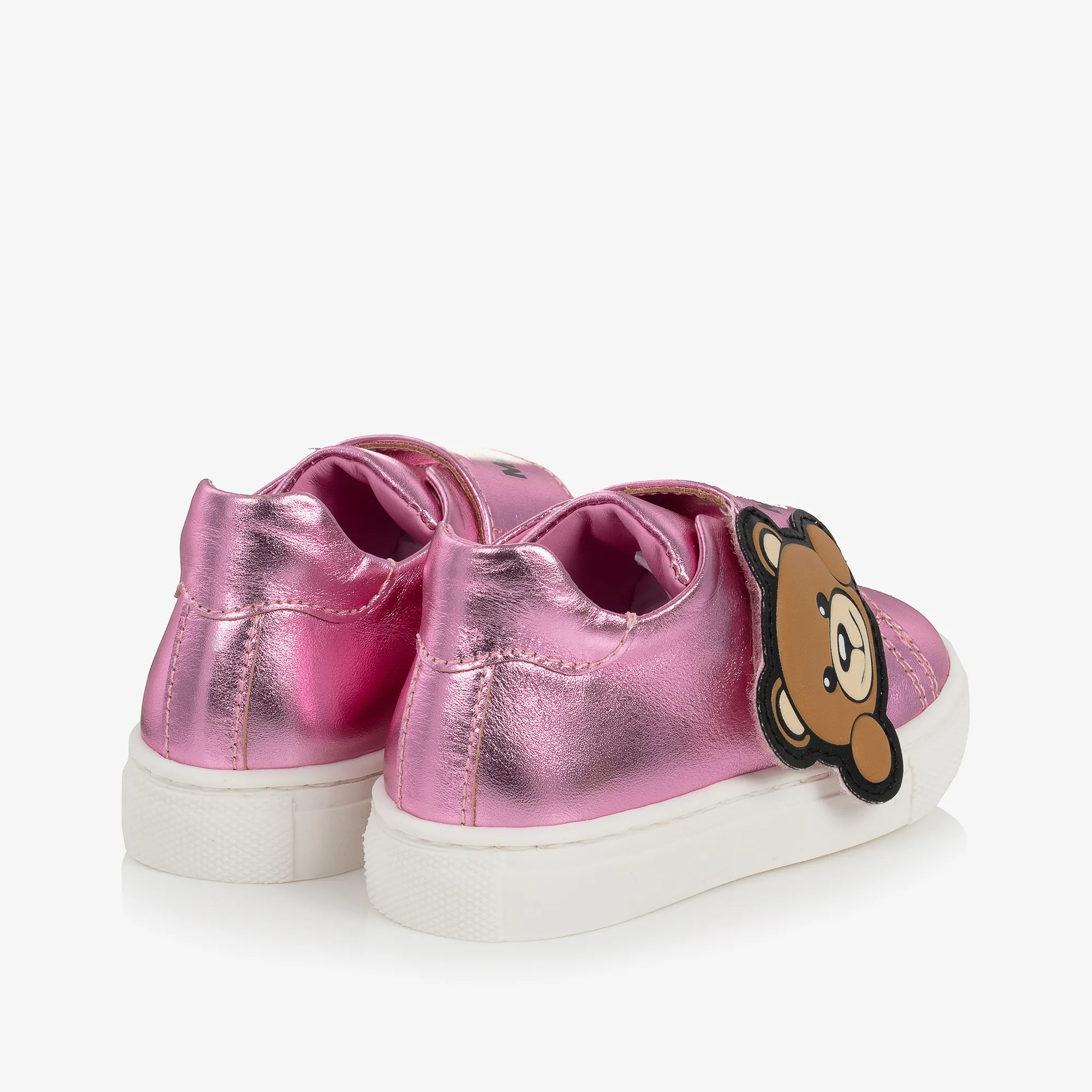 Girls Metallic Pink Leather Teddy Bear Trainers