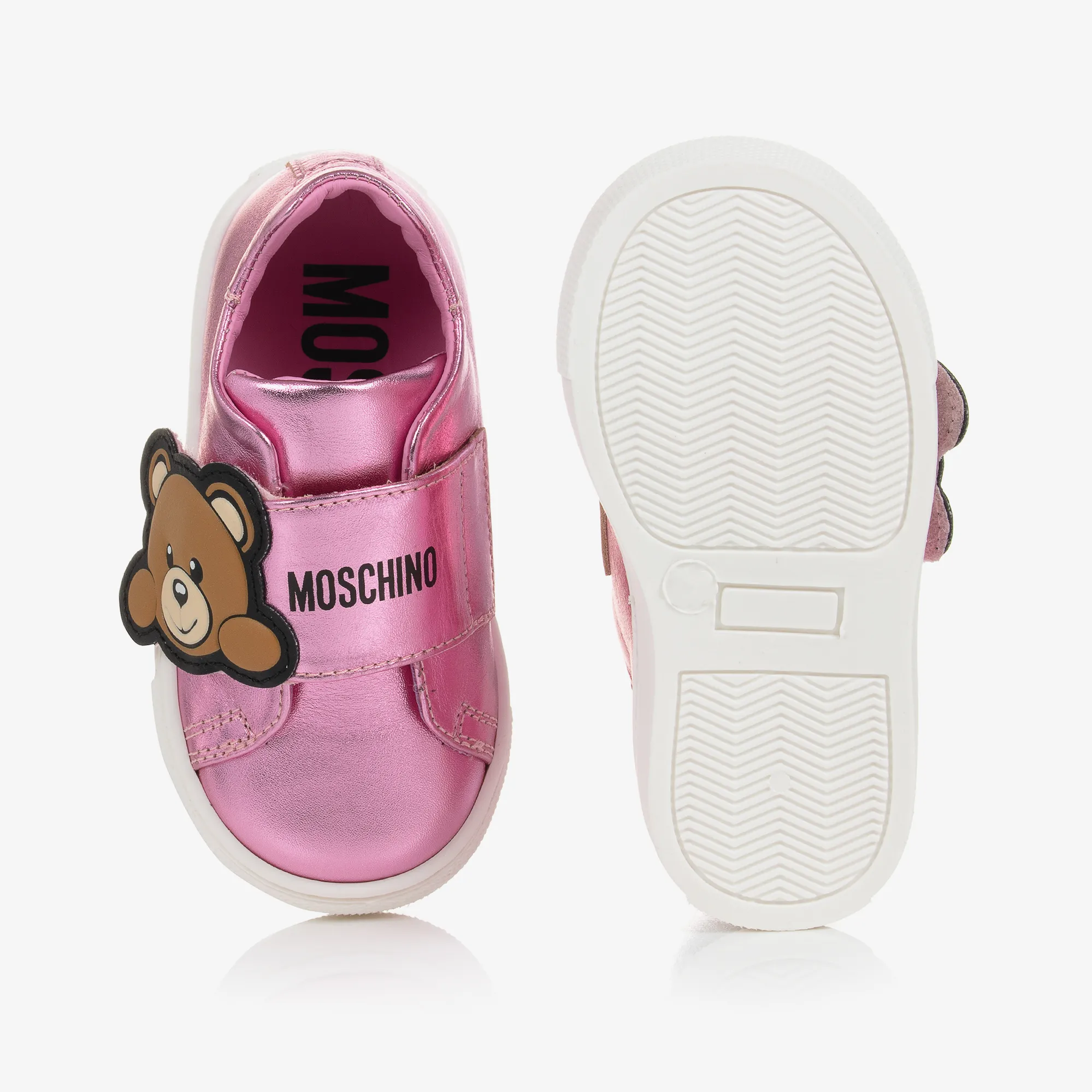 Girls Metallic Pink Leather Teddy Bear Trainers