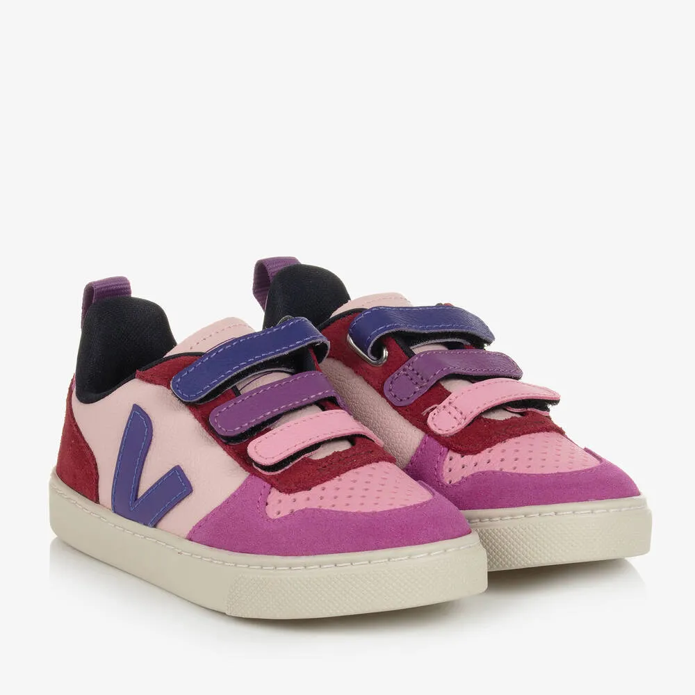 Girls Pink & Purple Leather V-10 Trainers