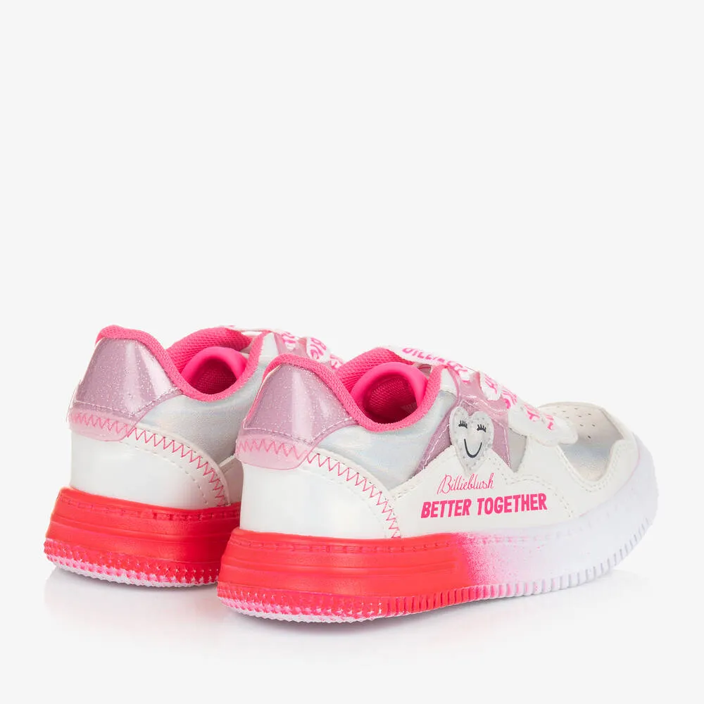Girls Pink & White Lace-Up Trainers