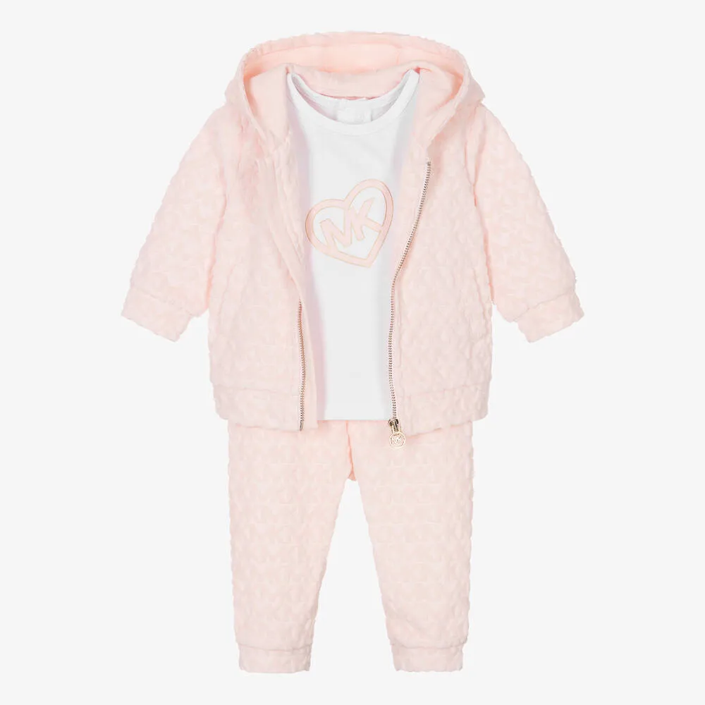 Girls Pink & White Monogram Tracksuit Set