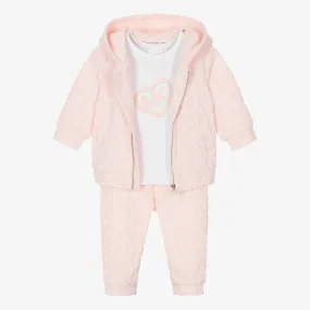 Girls Pink & White Monogram Tracksuit Set