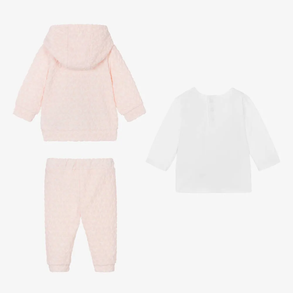 Girls Pink & White Monogram Tracksuit Set