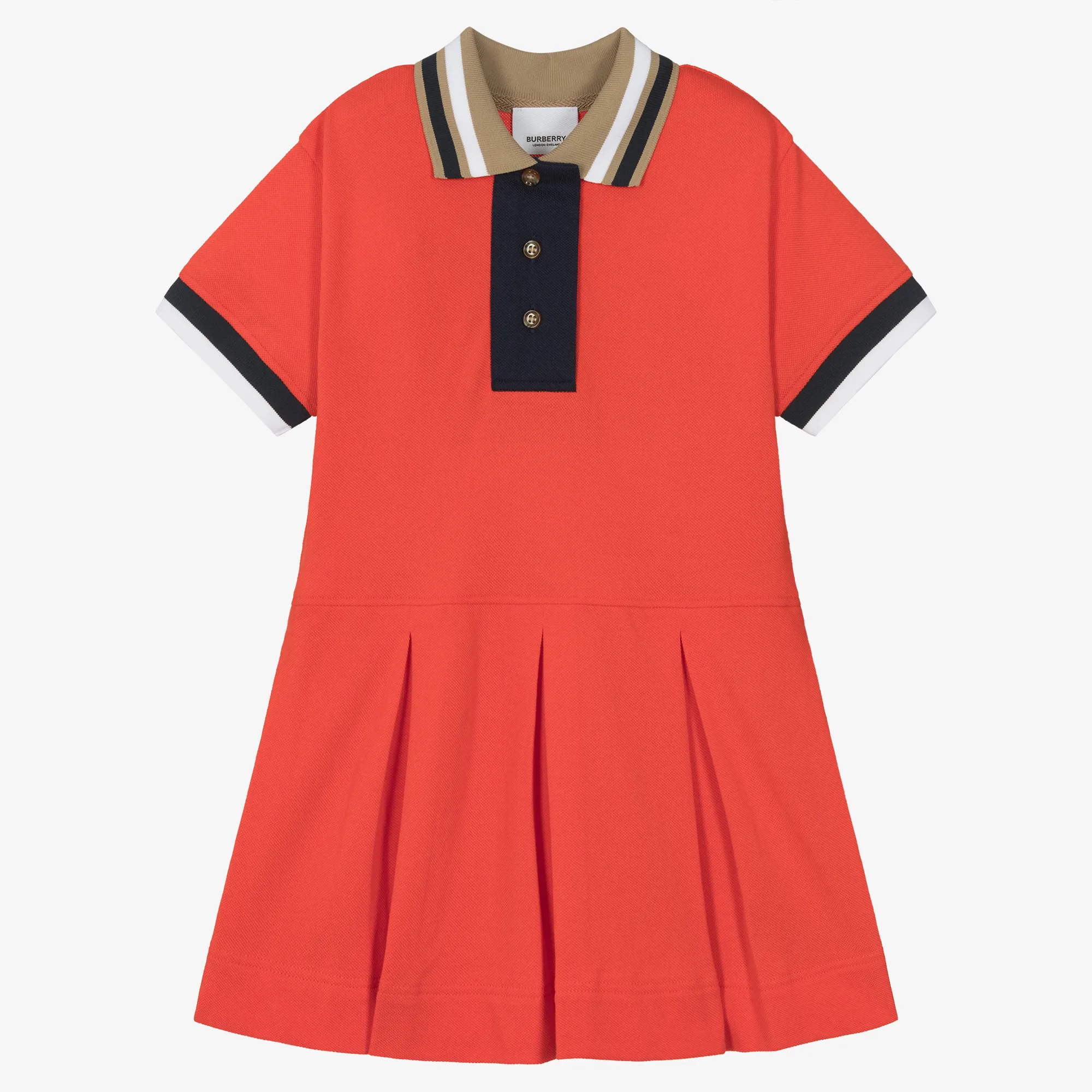 Girls Red Cotton Varsity Polo Dress
