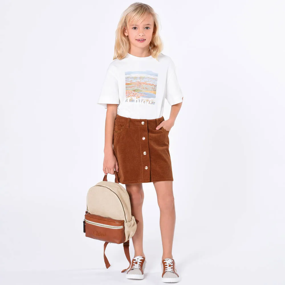 Girls Tan Brown Corduroy Skirt