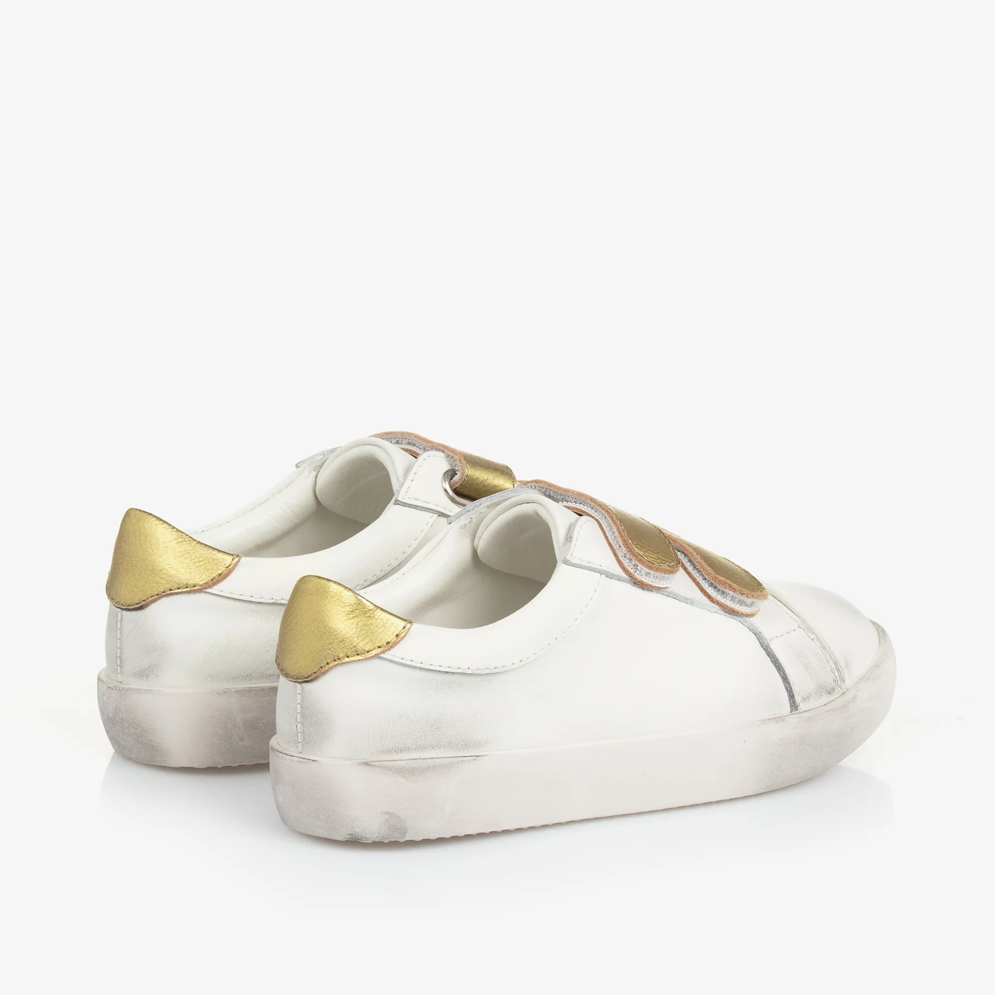 Girls White & Gold Leather Trainers