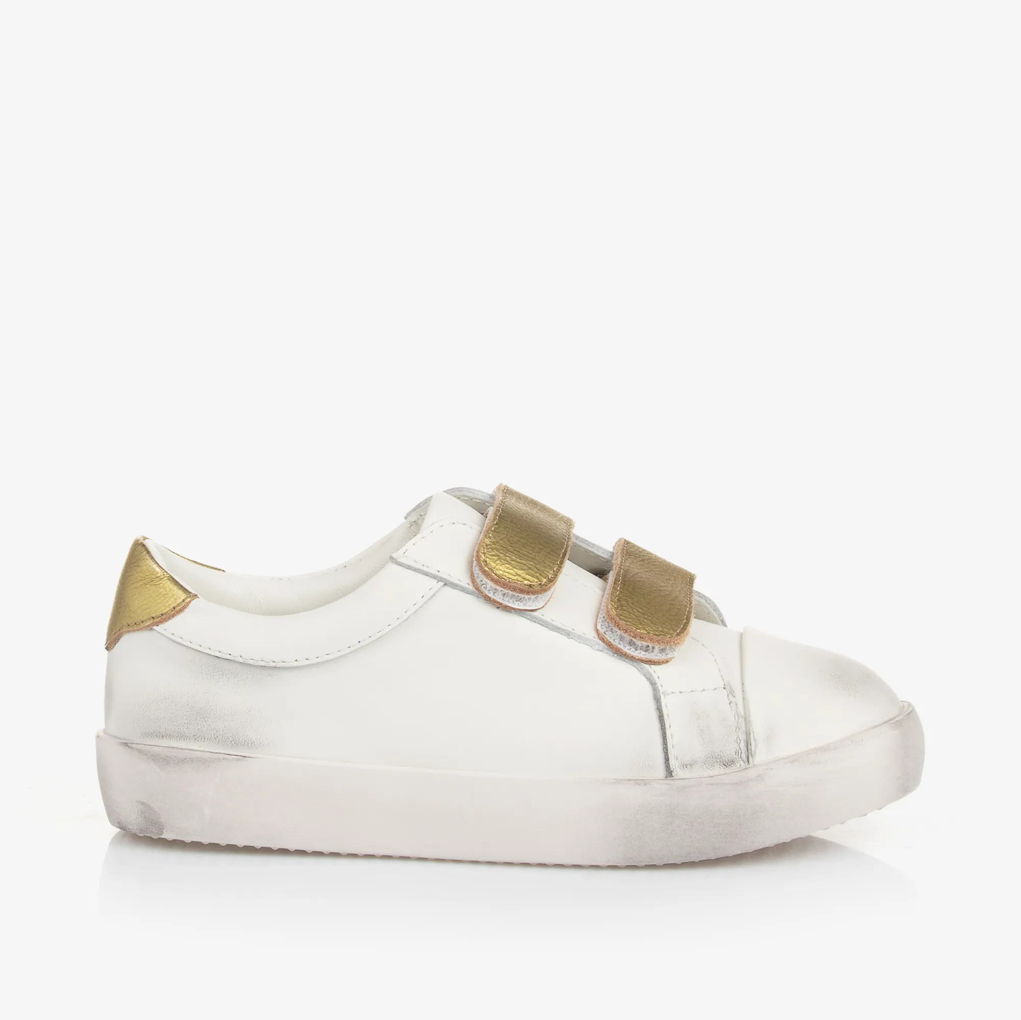 Girls White & Gold Leather Trainers