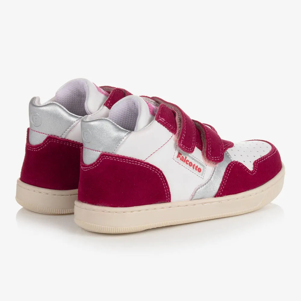 Girls White & Pink Leather Trainers