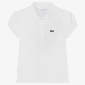 Girls White Cotton Piqué Polo Shirt