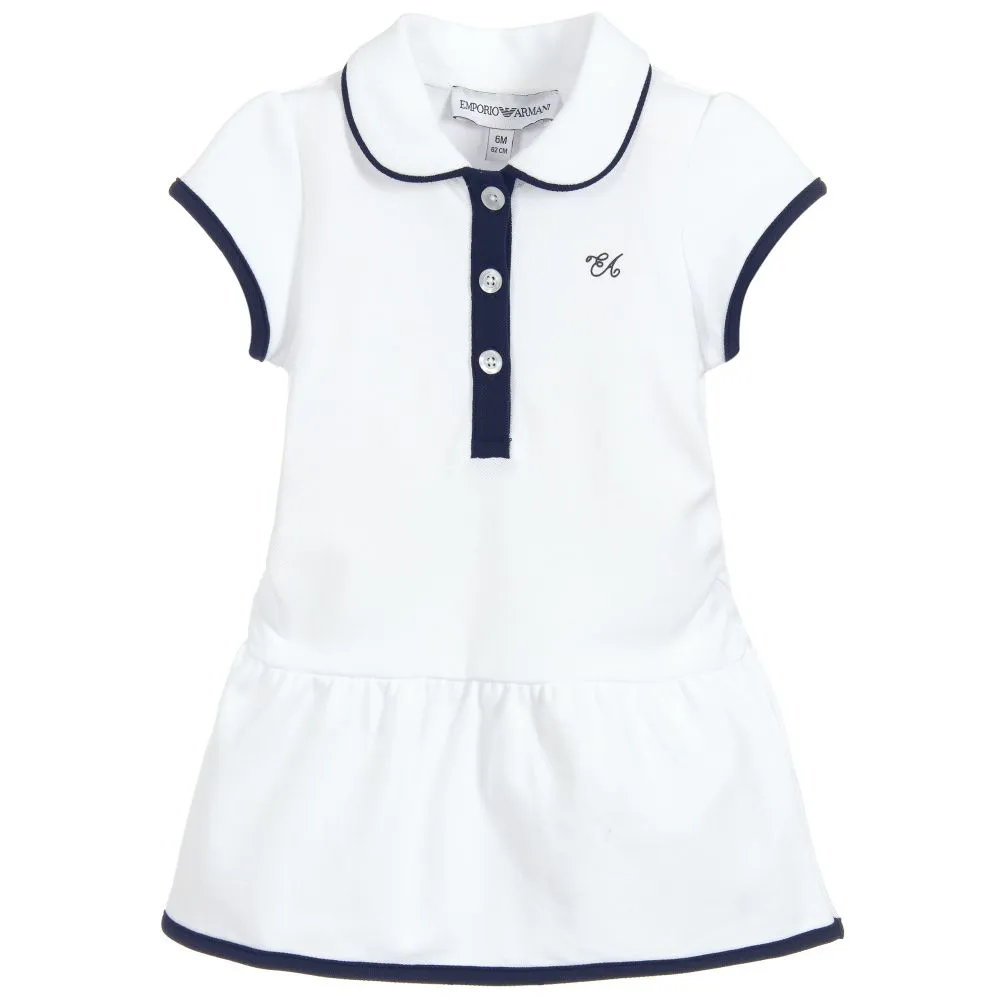 Girls White Cotton Polo Dress