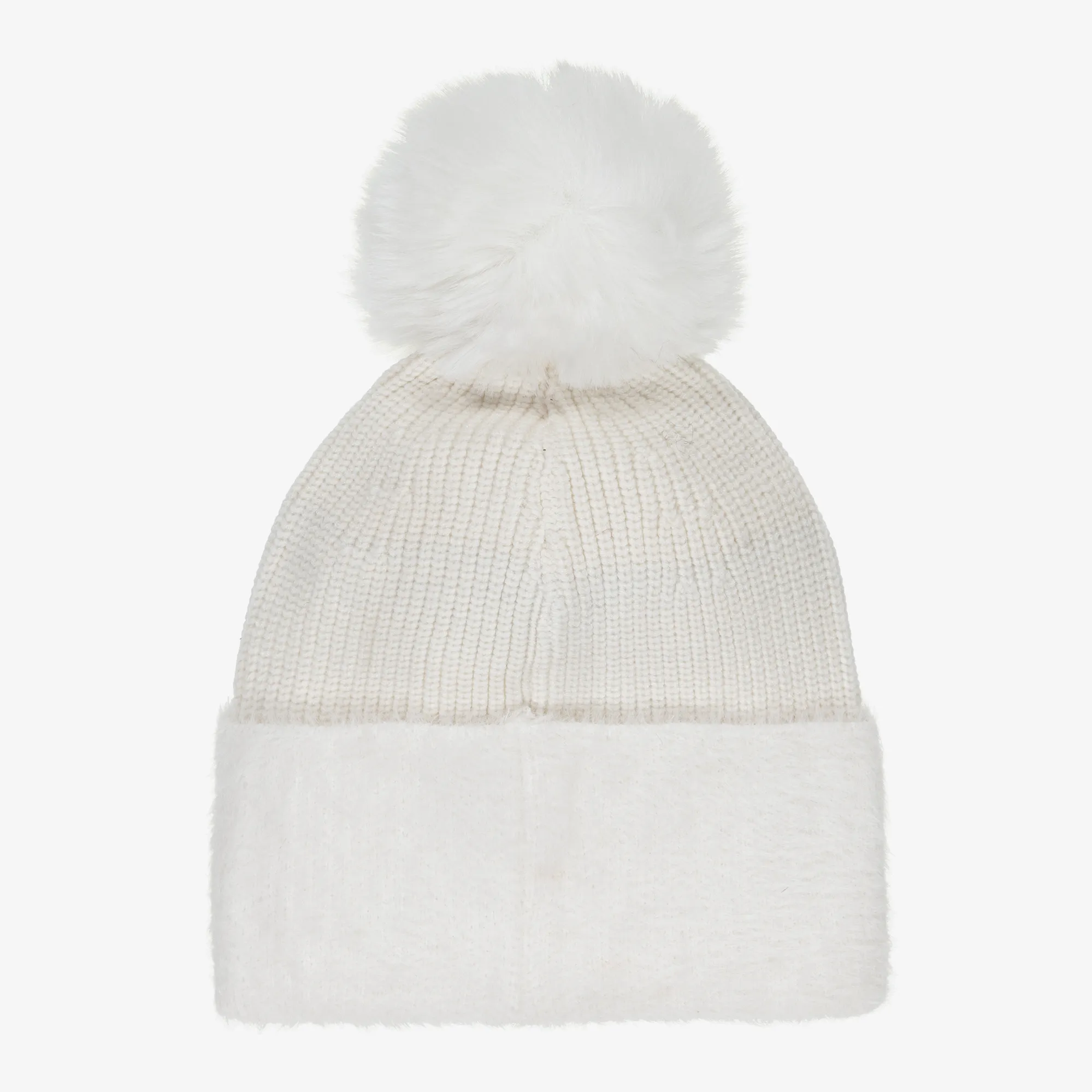 Girls White Knitted Pom-Pom Hat