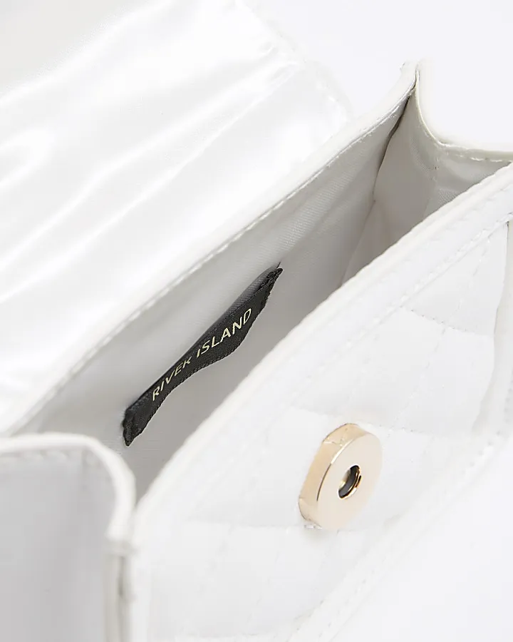 Girls white quilted bow cross body bag