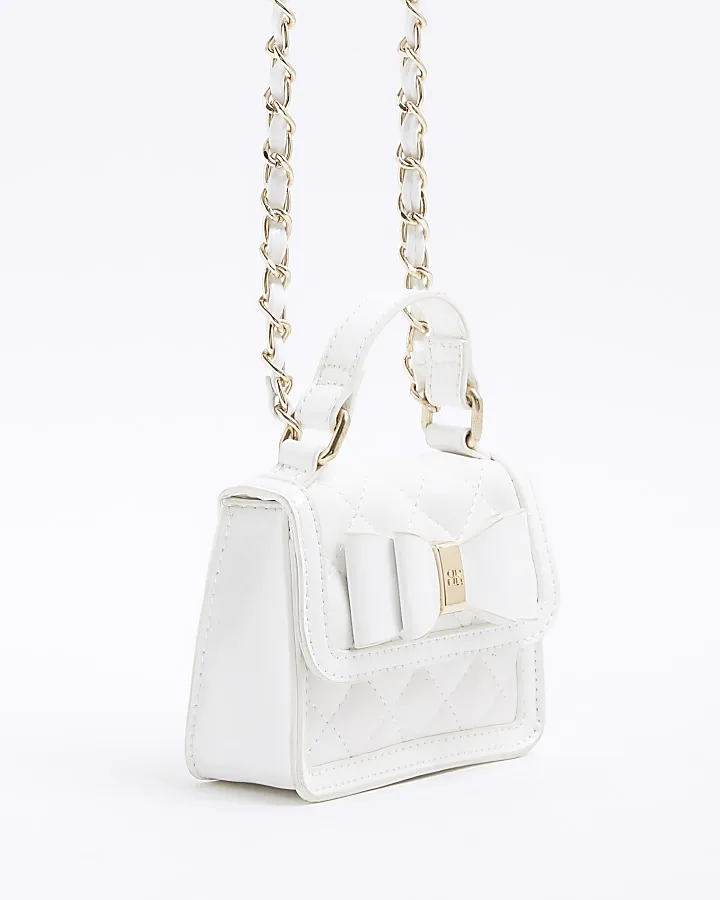 Girls white quilted bow cross body bag