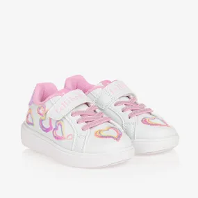 Girls White Sequinned Velcro Trainers