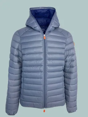 GIUBBINO GRIGIO INTERNO BLU CON CAPPUCCIO IN ECO-PIUMA