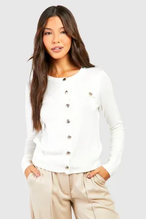 Gold Button Detail Fine Gauge Crop Cardigan