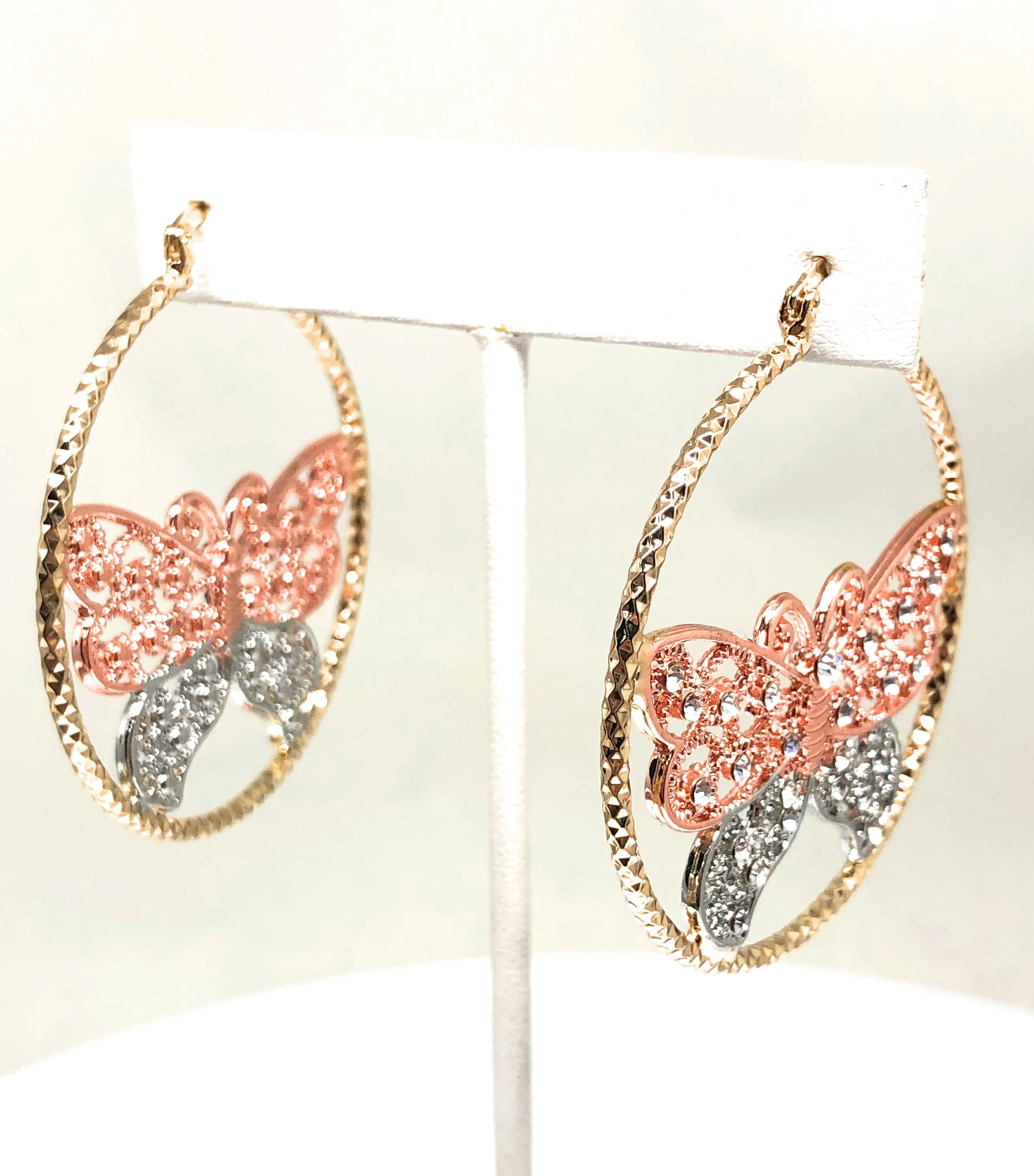 Gold Plated Butterfly Hoop Earrings  Mariposa Aretes Arracadas