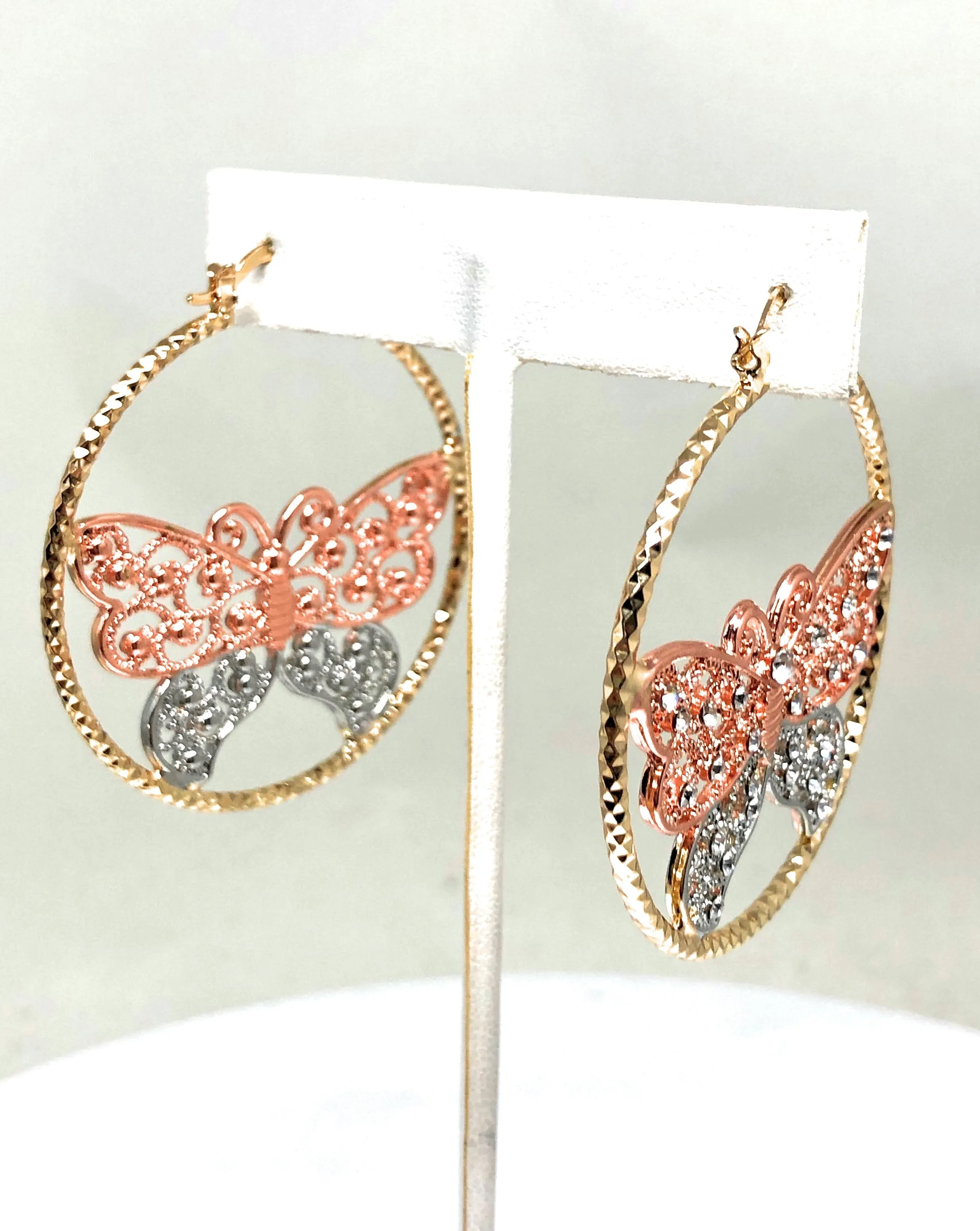 Gold Plated Butterfly Hoop Earrings  Mariposa Aretes Arracadas