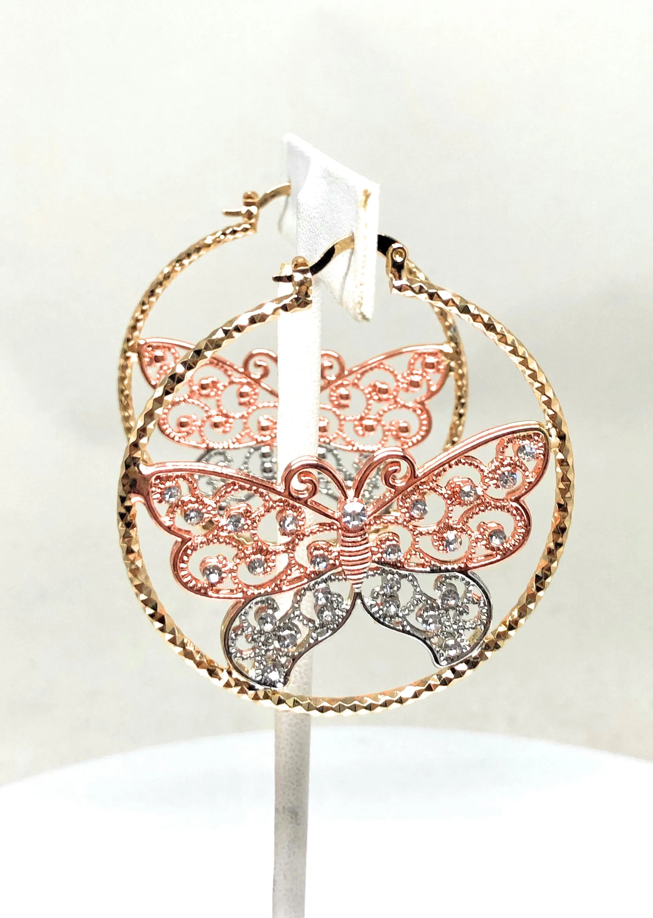 Gold Plated Butterfly Hoop Earrings  Mariposa Aretes Arracadas