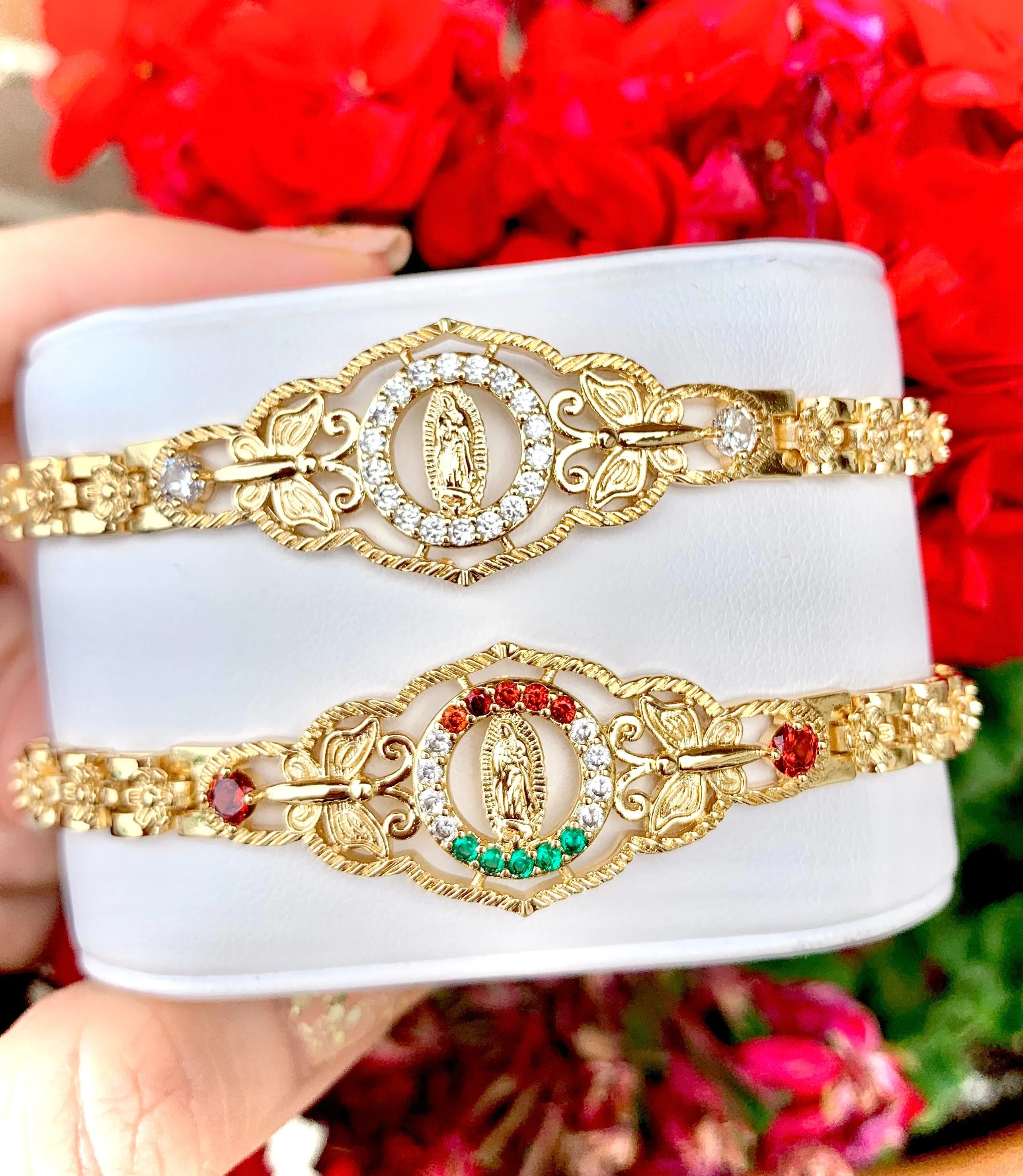 Gold Plated Round Virgin Mary Butterfly Bracelet Virgen De Guadalupe Pulsera  8