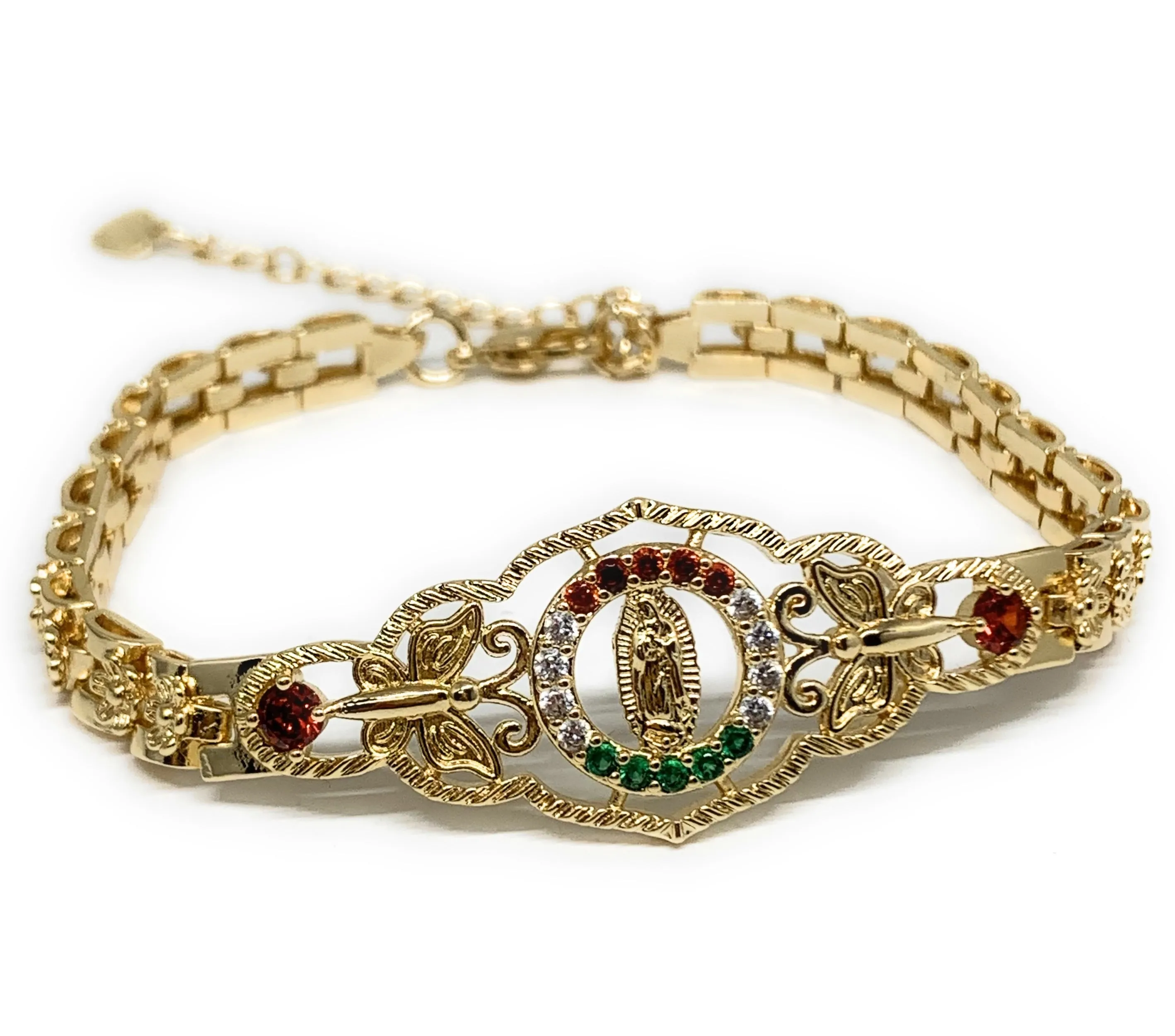 Gold Plated Round Virgin Mary Butterfly Bracelet Virgen De Guadalupe Pulsera  8