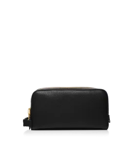 GRAIN LEATHER DOUBLE ZIP TOILETRY BAG