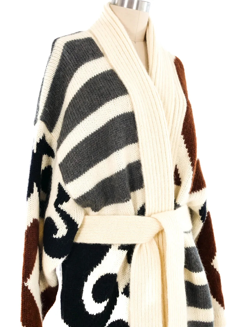 Graphic Pattern Knit Maxi Cardigan