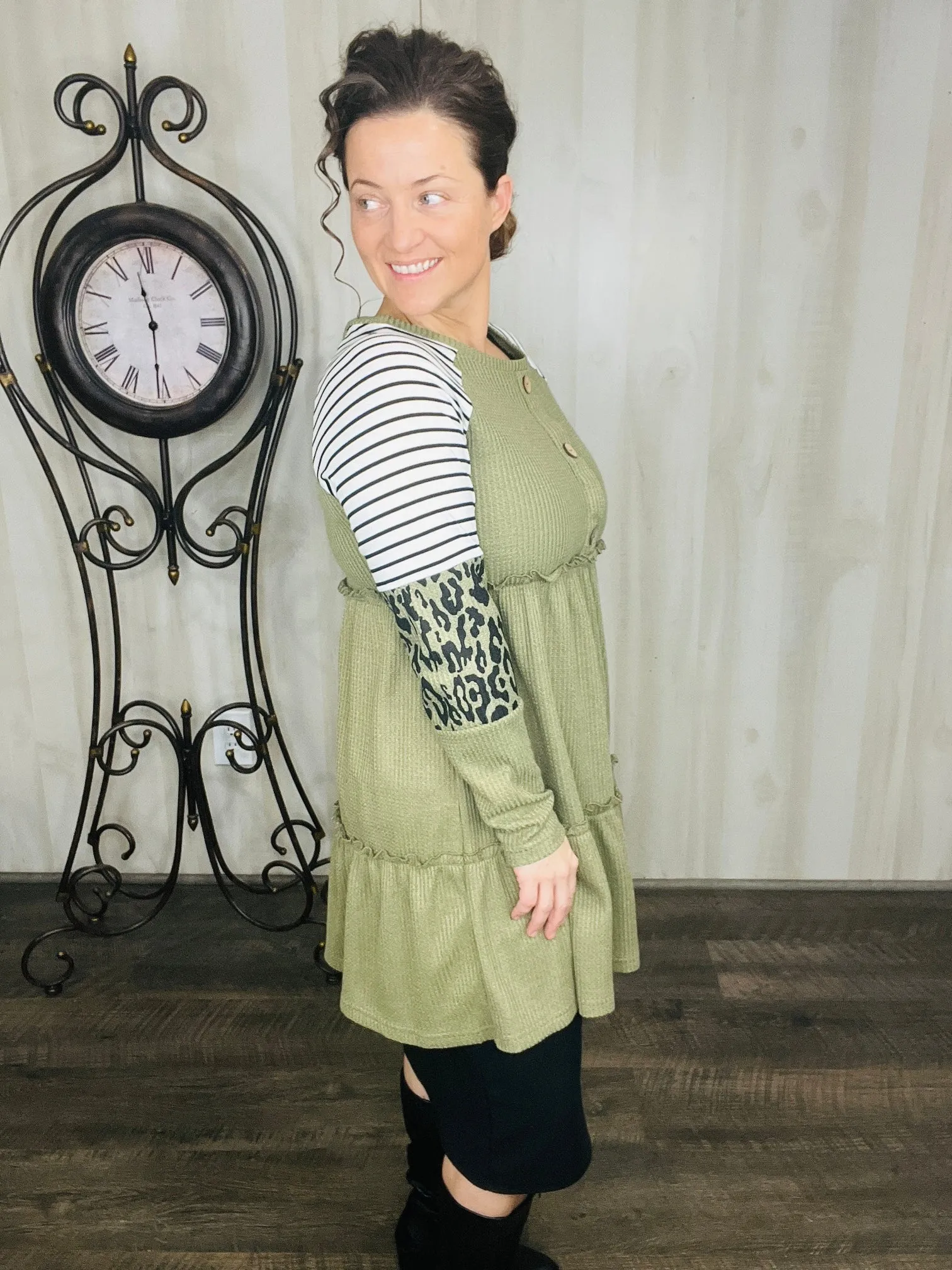 Green & Leopard Waffle Top
