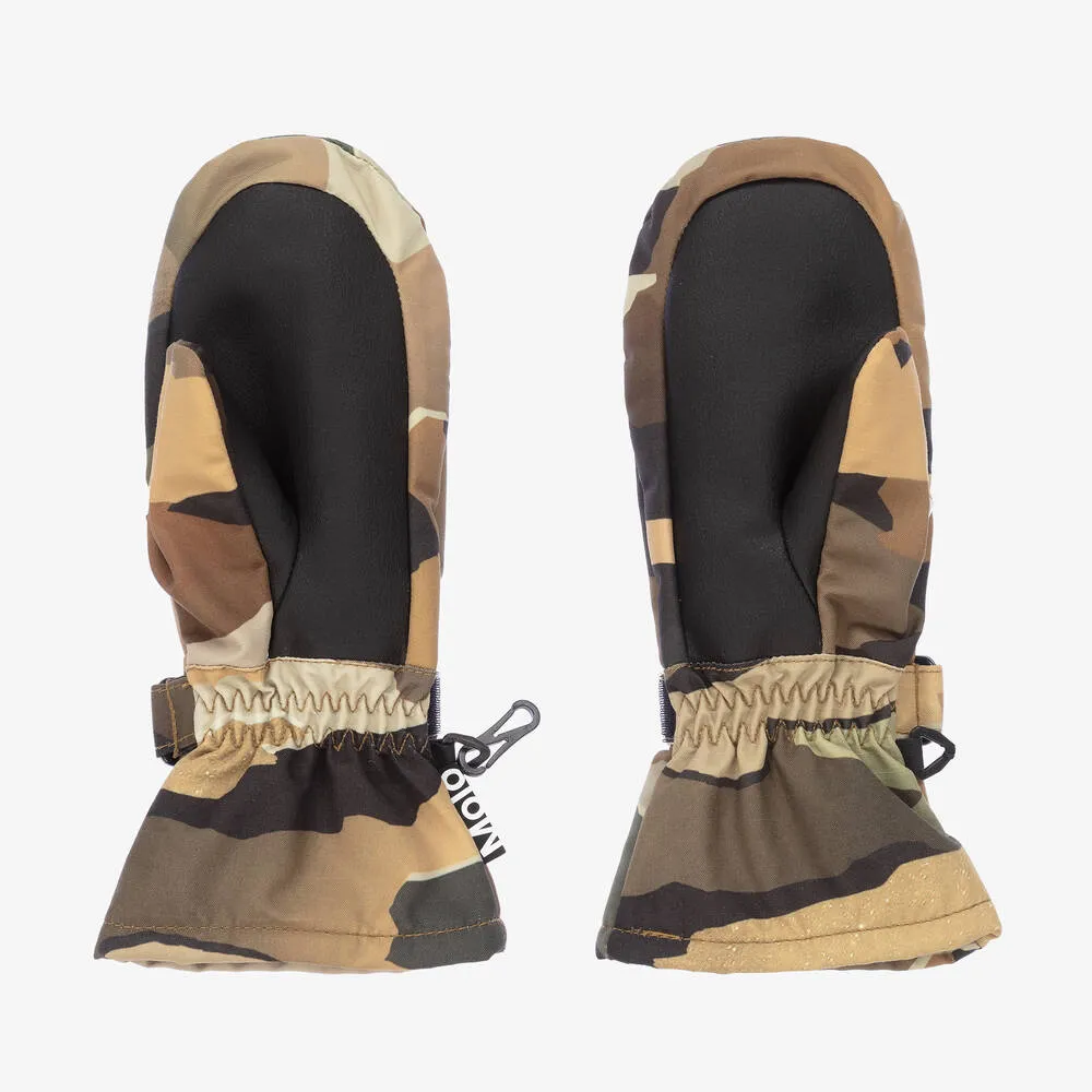 Green Camouflage Print Ski Mittens