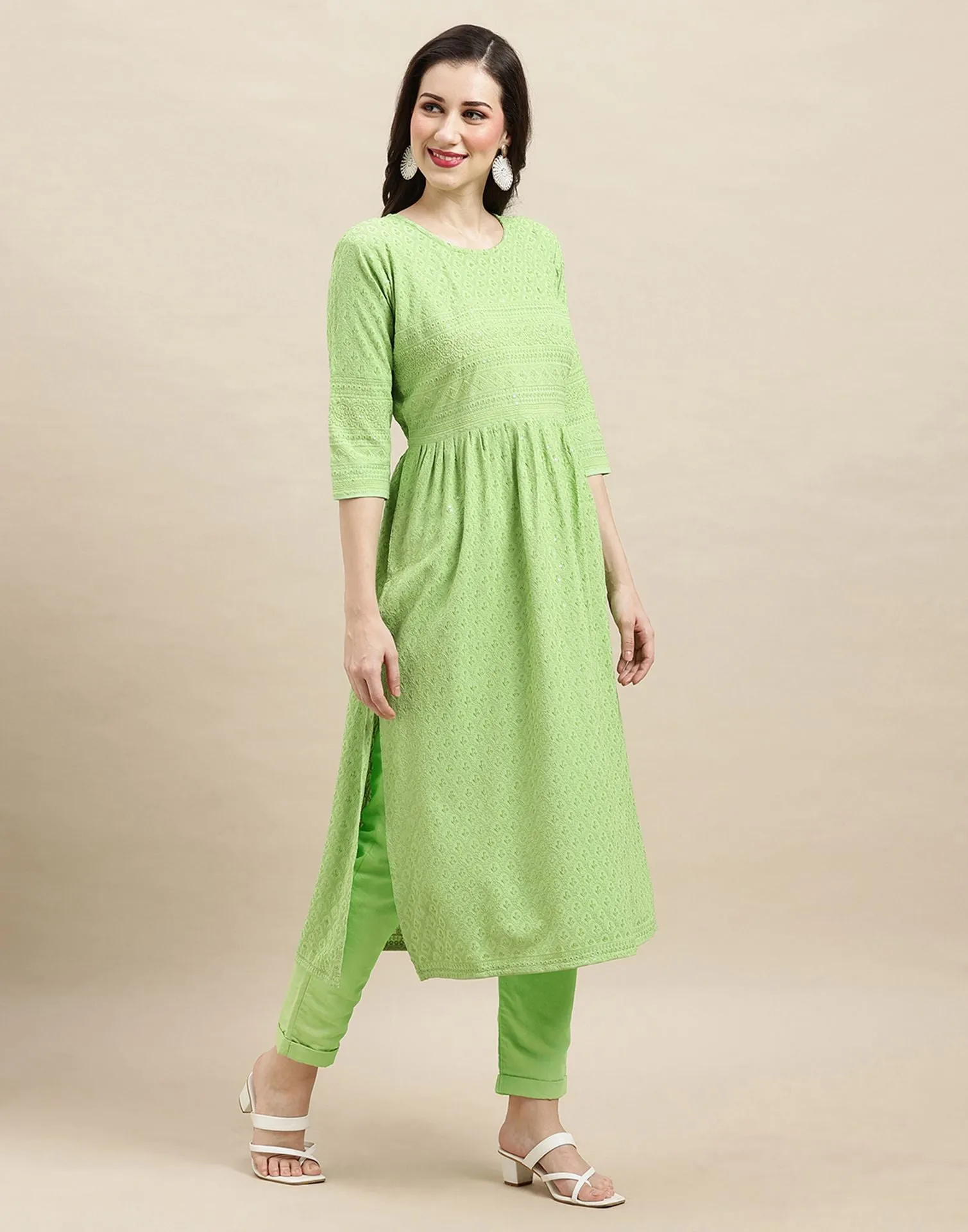 Green Rayon Sequence Kurti