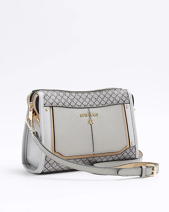 Grey RI monogram panel cross body bag