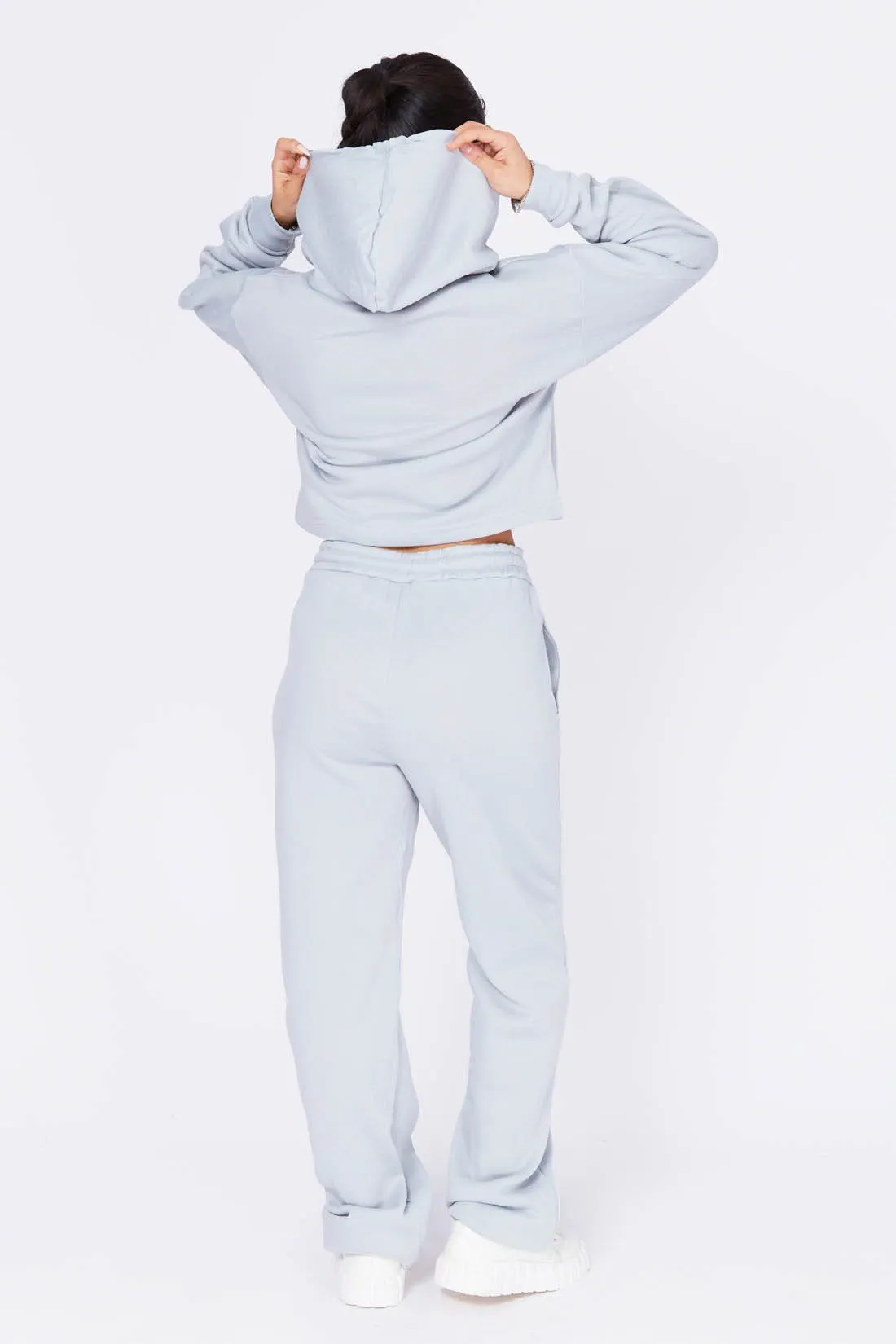 Grey Pintuck Hoodie And Wide Leg Joggers Set