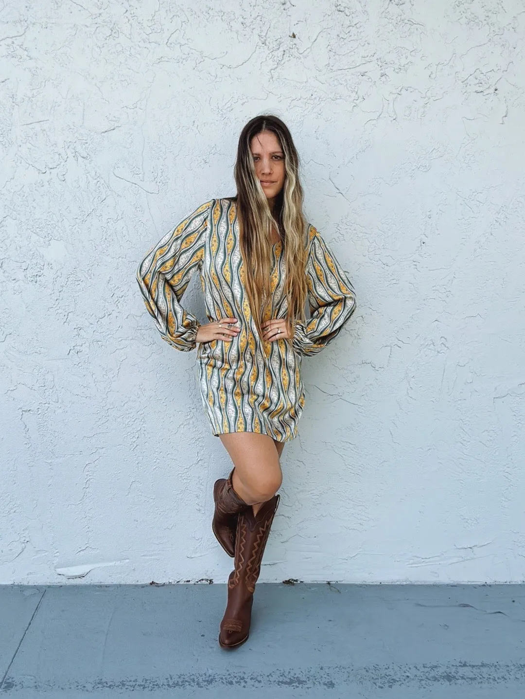 Groovy Situation Lantern Sleeve Tunic Dress
