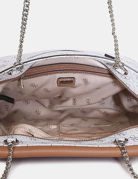 GUESS Women White Monogram Print Esme Tote Bag