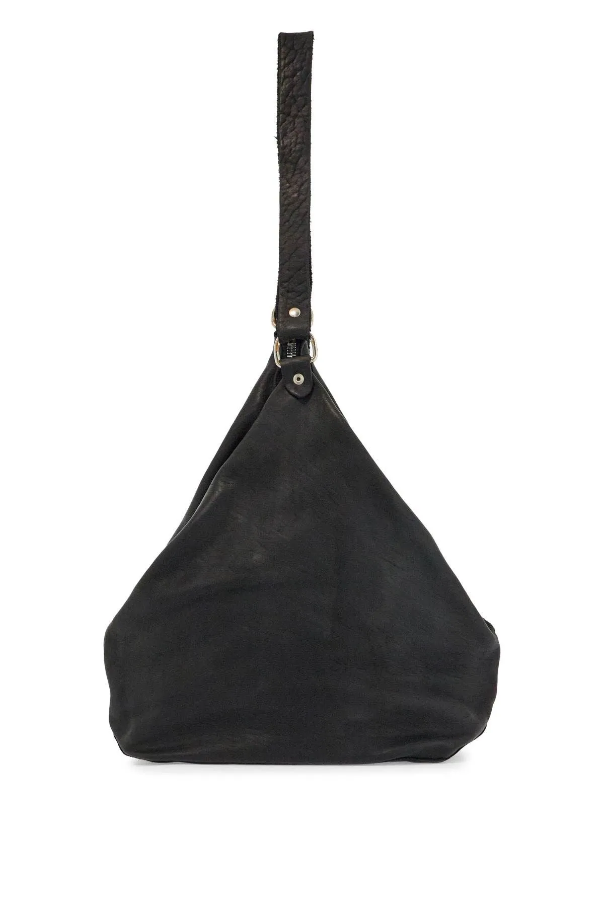 Guidi Black Horse Leather Triangular Bag With Zip Closure