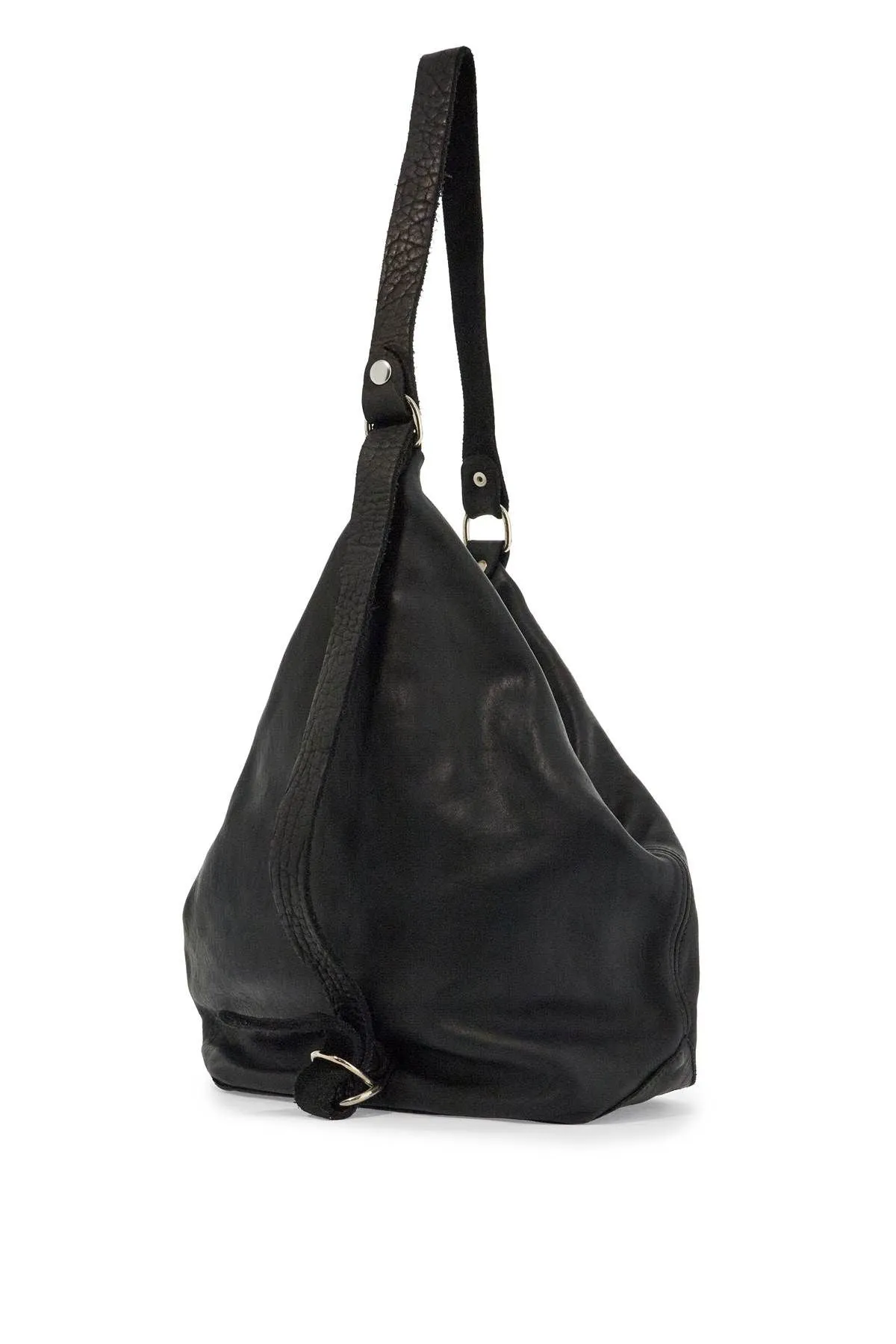 Guidi Black Horse Leather Triangular Bag With Zip Closure