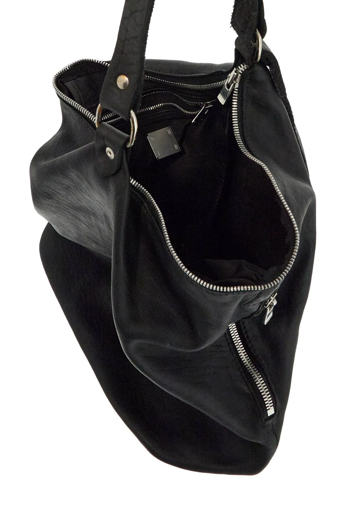 Guidi Black Horse Leather Triangular Bag With Zip Closure