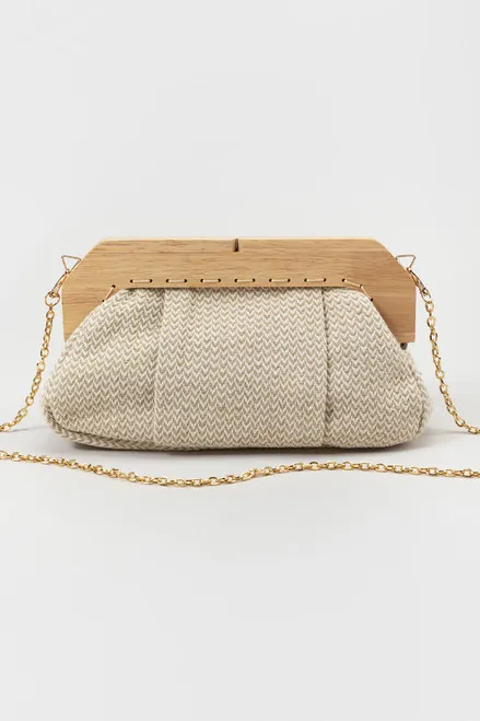 Hailey Wood Frame Pleated Clutch