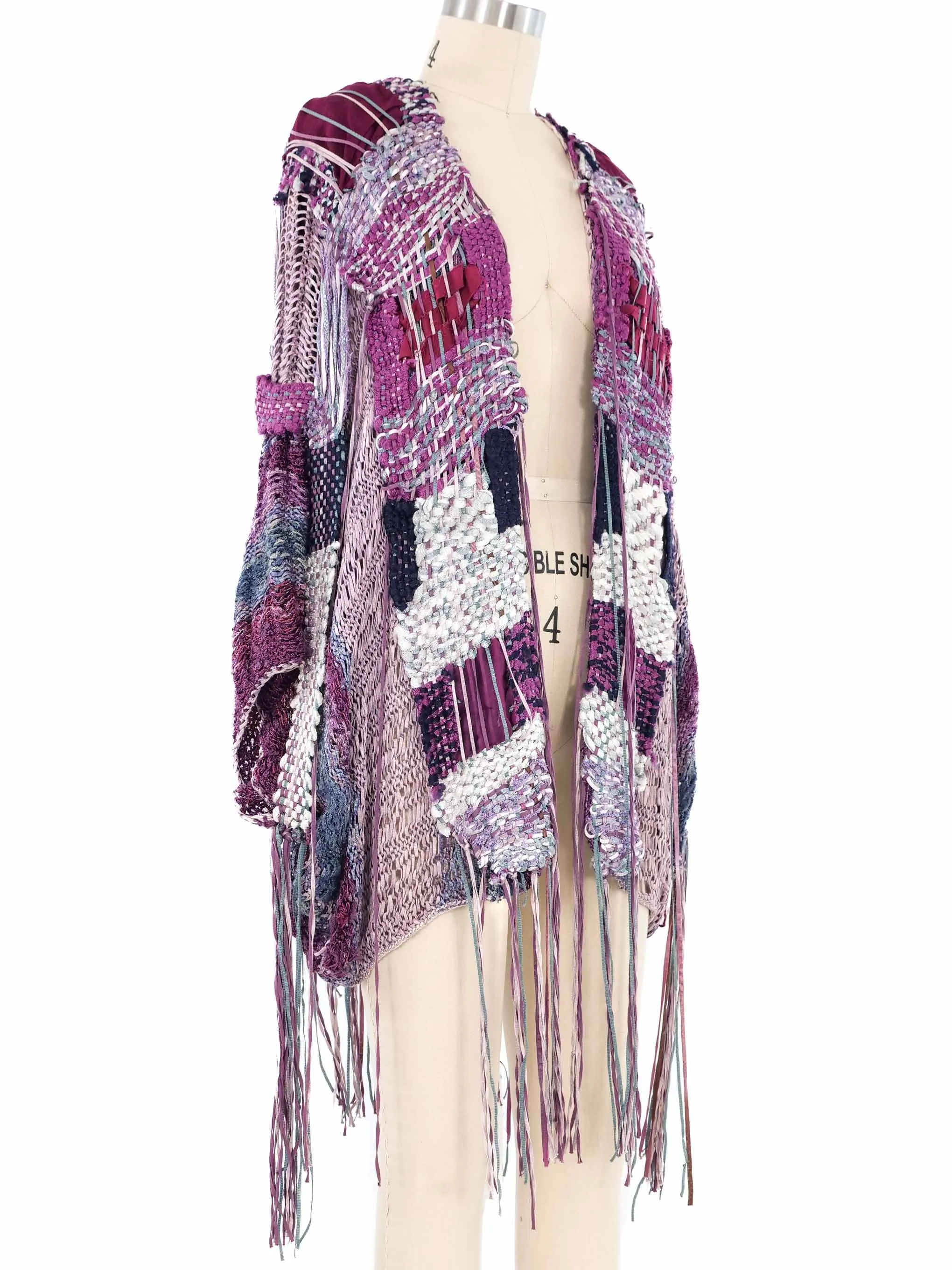 Hand Knit Raspberry Fringed Ribbon Cardigan