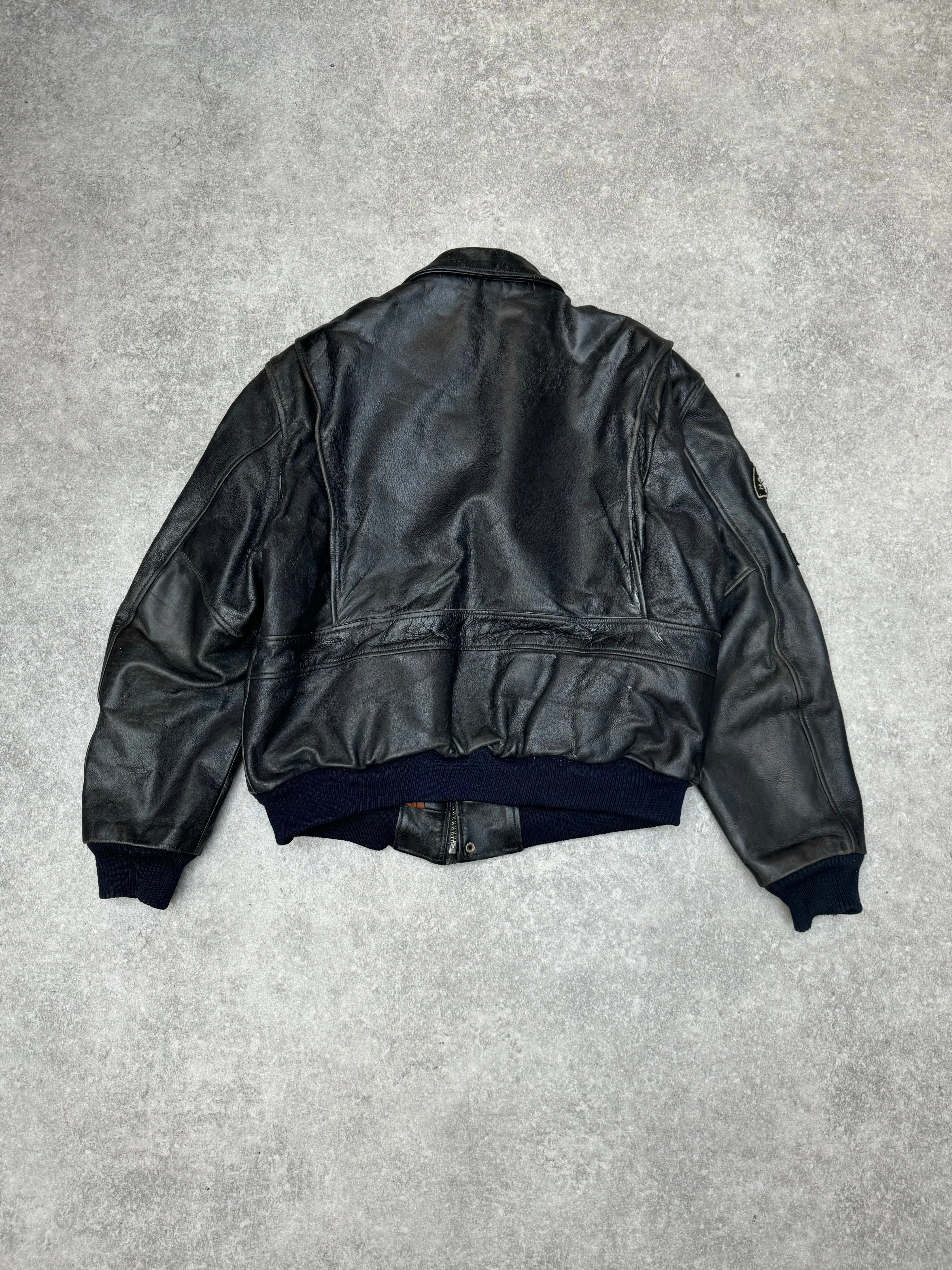 Harley Davidson Patchwork Sleeve Distressed Black Leather Jacket
