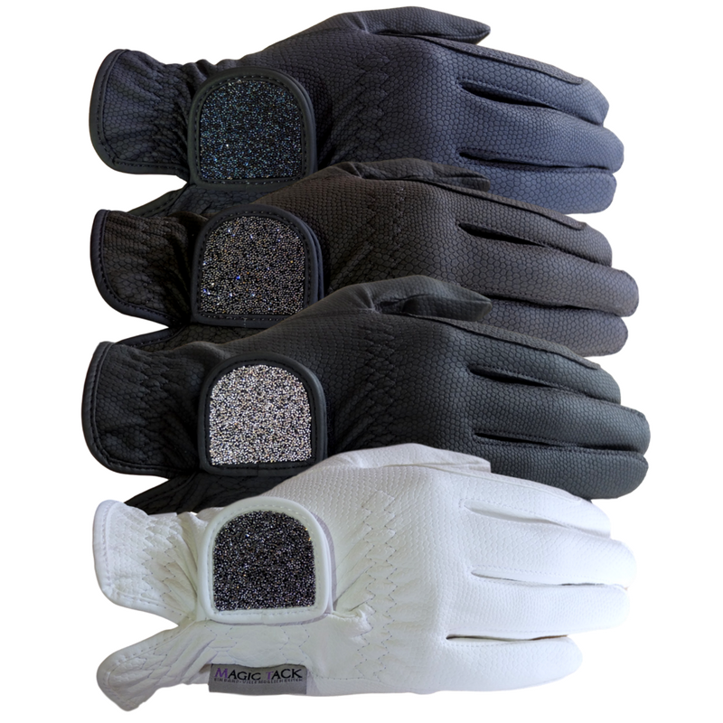 Haukeschmidt 'a touch of magictack' riding gloves Crystal Fabric White