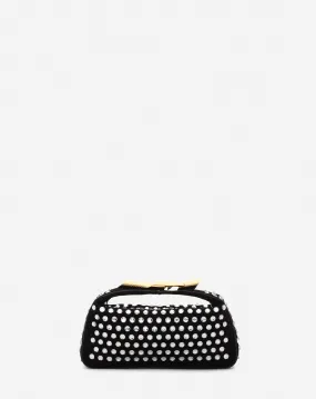 HAUTE SQUENCE LEATHER CLUTCH BAG WITH RHINESTONES