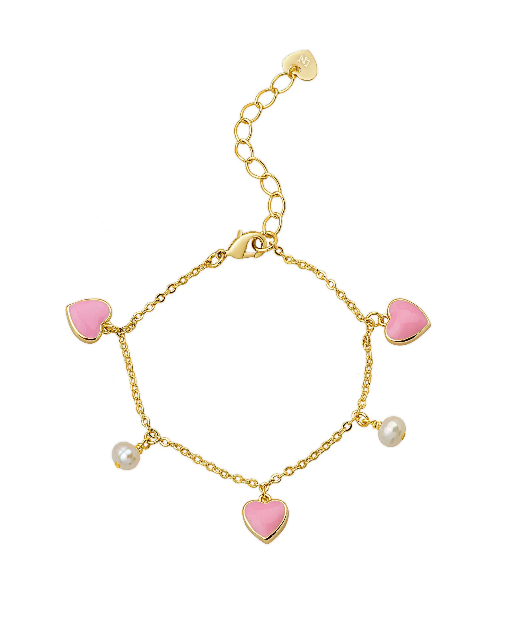 Hearts and Pearls Charm Bracelet