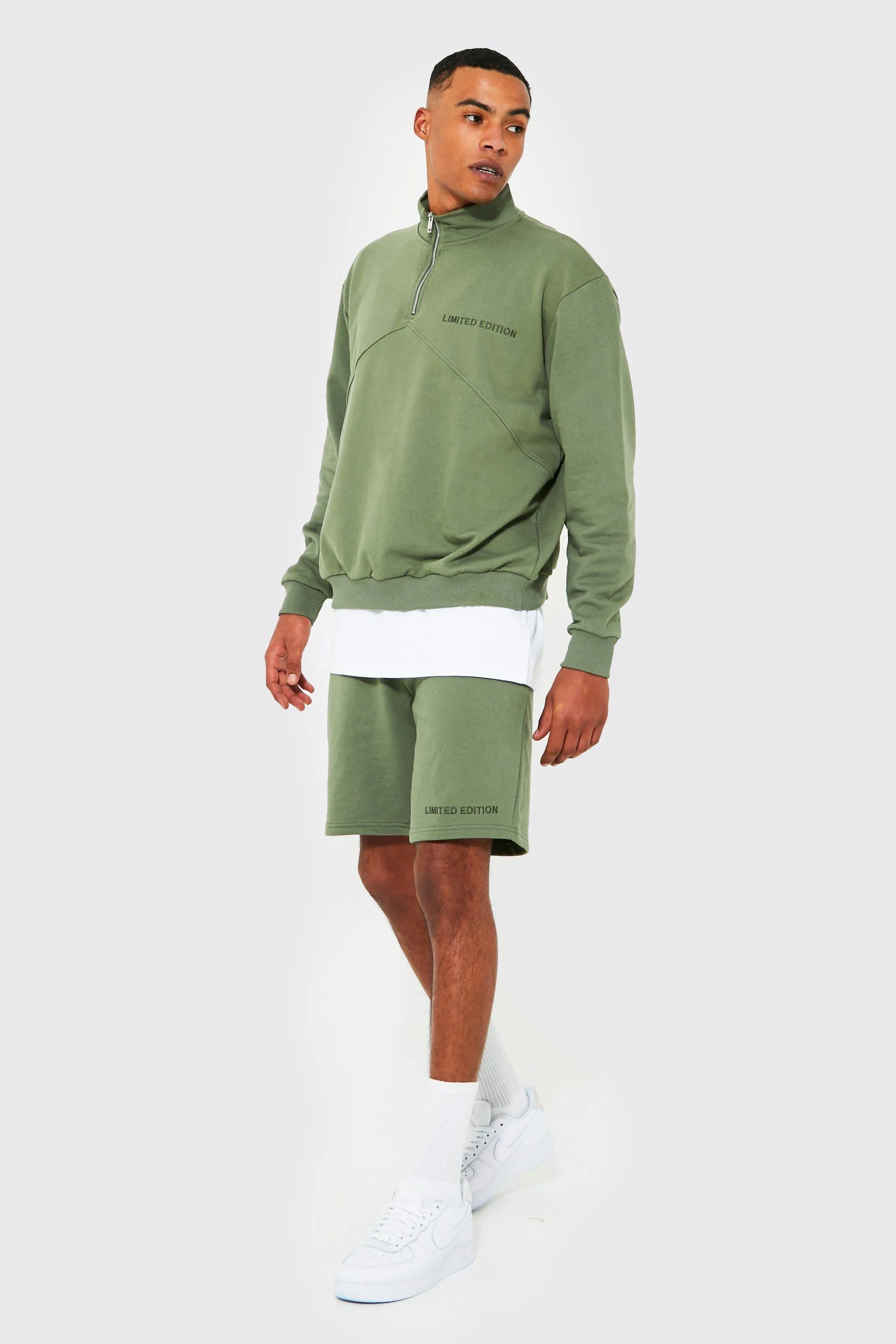 Heavyweight Loopback Short Half Zip Tracksuit | boohooMAN UK