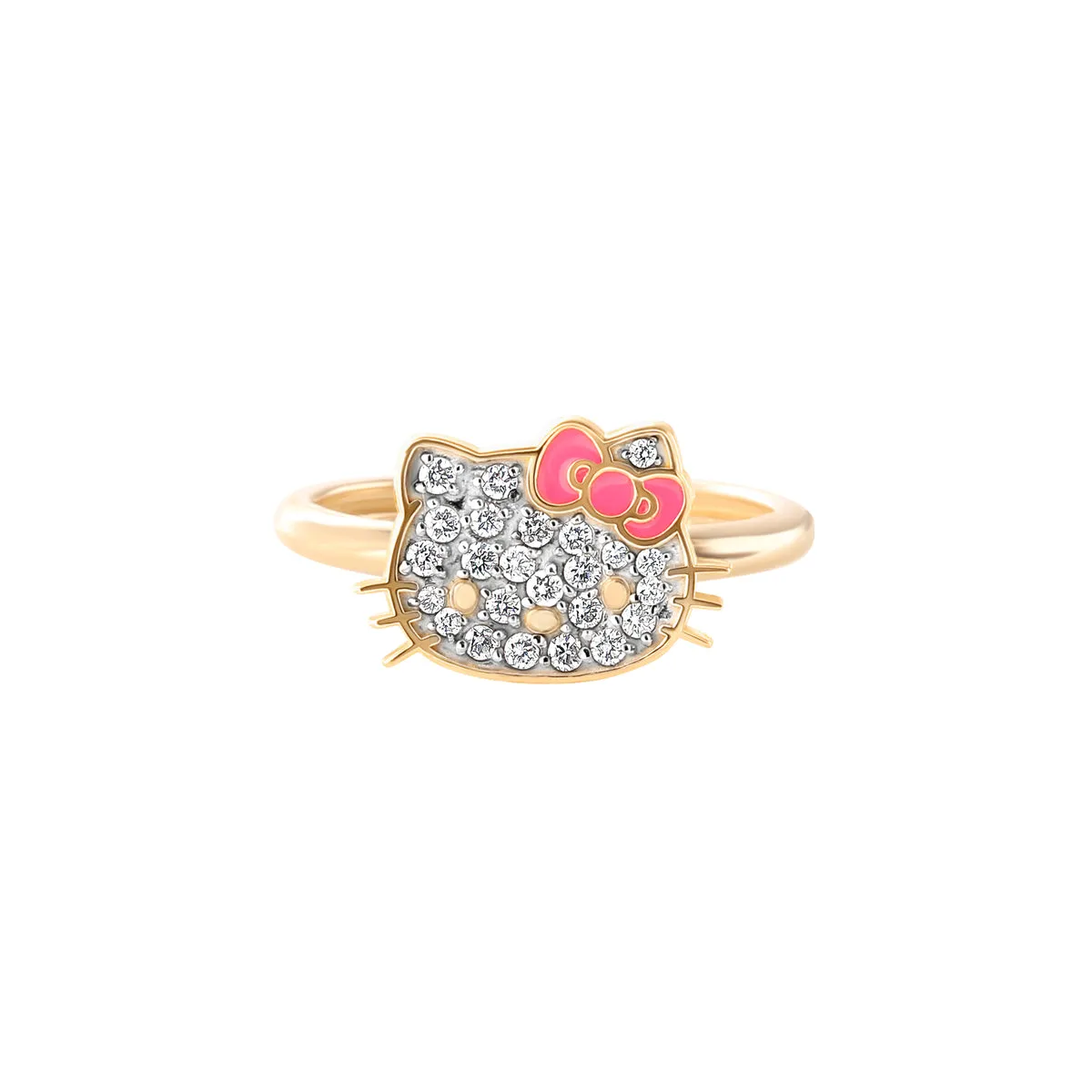 Hello Kitty 14K Yellow Gold Pavé Diamond Ring With Enamel Bow (Size 7 Only)