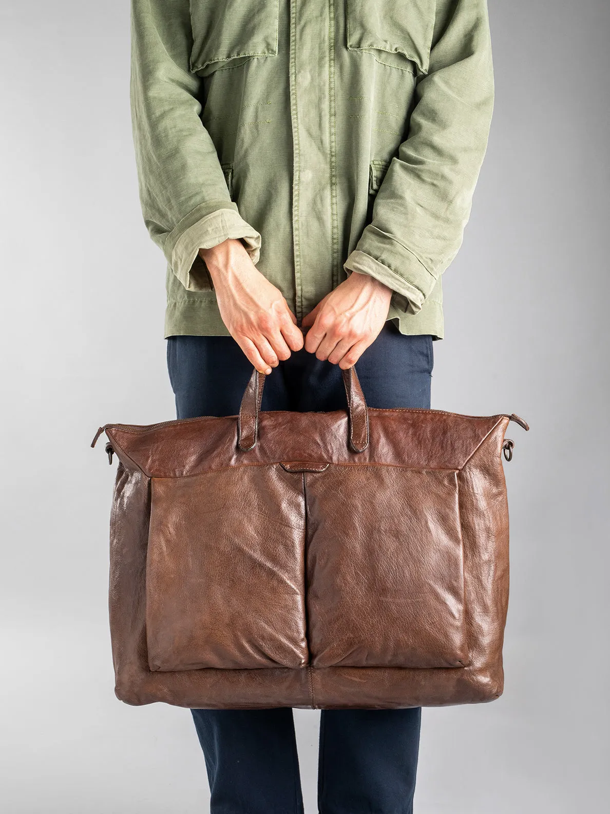 HELMET 26 - Brown Leather Hand Bag