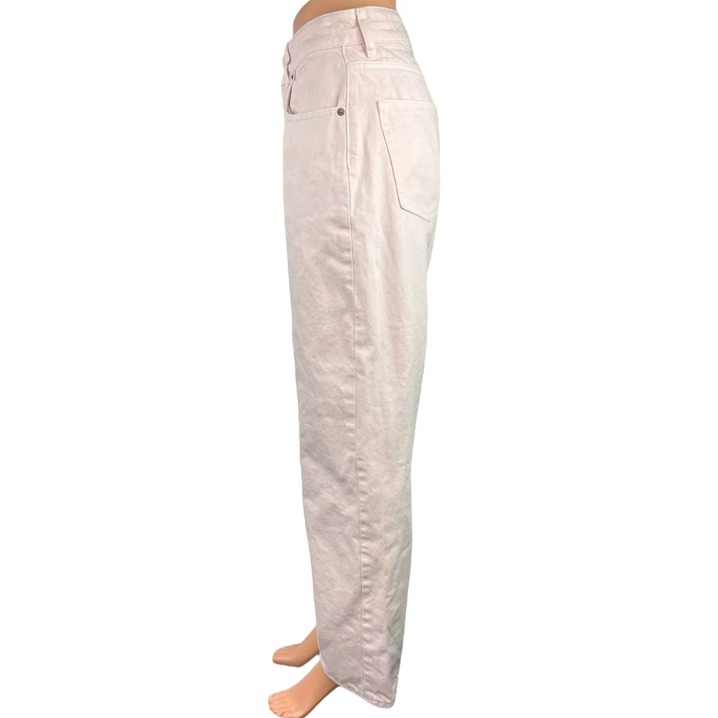 H&M Light Pink Straight Leg High Waist Stretch Ankle Boyfriend Denim Jeans Sz 8