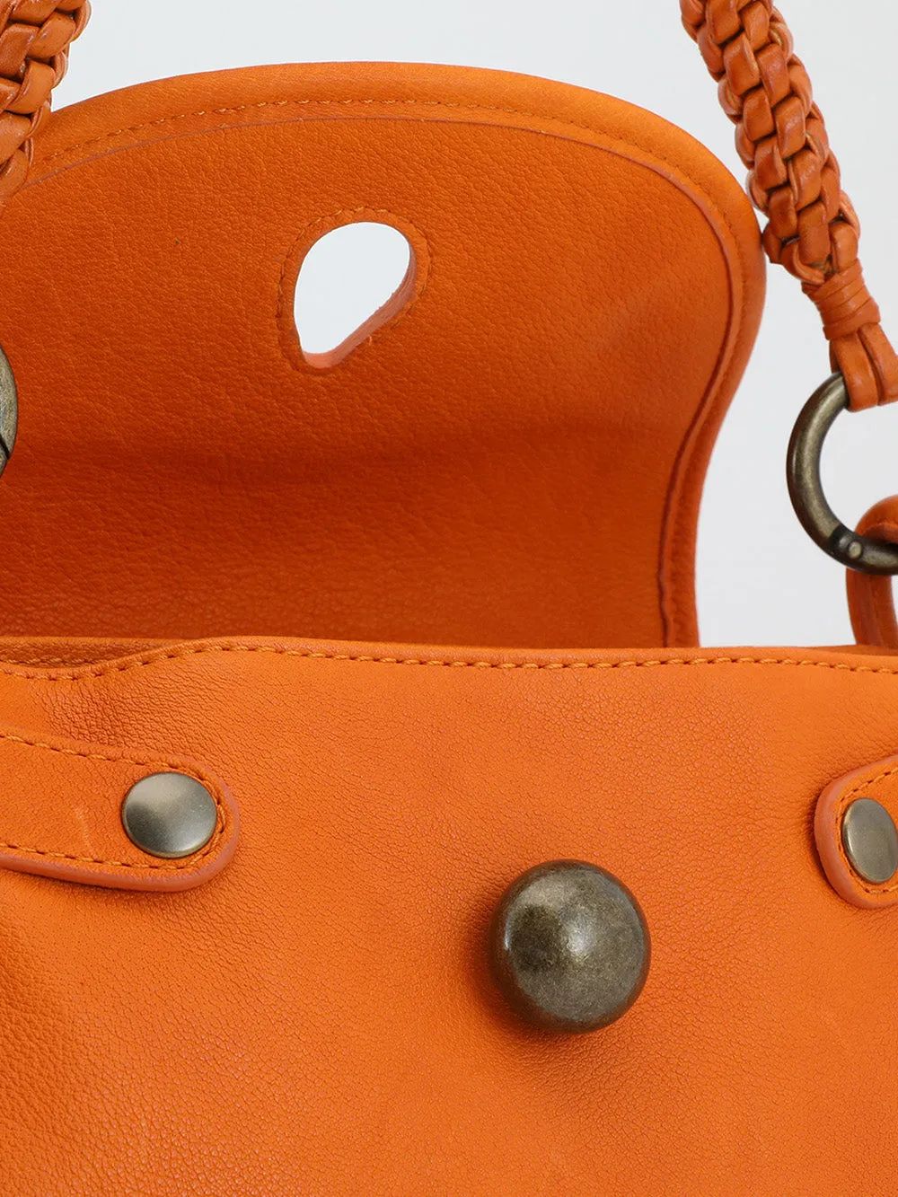 HOLES WOVEN 02 - Orange Leather Handle Bag